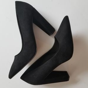 Asos Black Faux Suede Block Heel Pumps